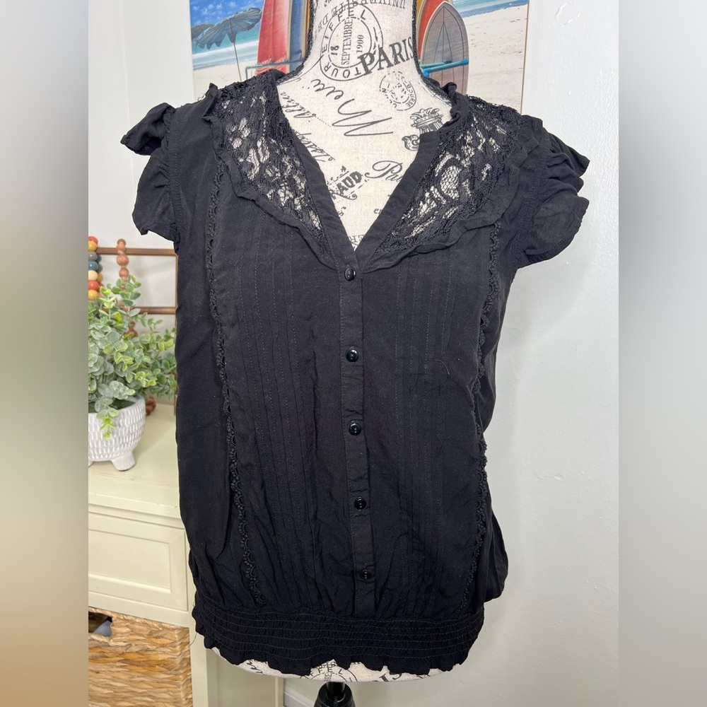 No Boundaries Flutter Sleeve Lacy Woven Top with Smocked Waist